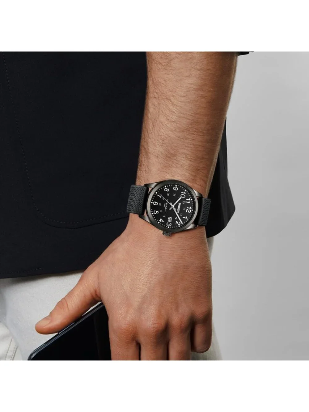 Mens All Black Analog Quartz Unisex Medical Professionals Waterproof Nurse Watch